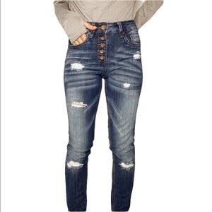 Dollhouse Mid-rise‎ Medium Wash Skinny Capri  Distressed Jeans Denim Sz 1